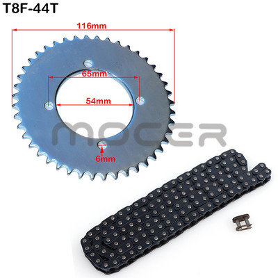 Reťaz T8F 47cc 49cc 136 článkov a súpravy ozubených kolies 38T 44T 54T 58T 64T 74T pre mini motocykel, štvorkolku, dvojtaktný motor.