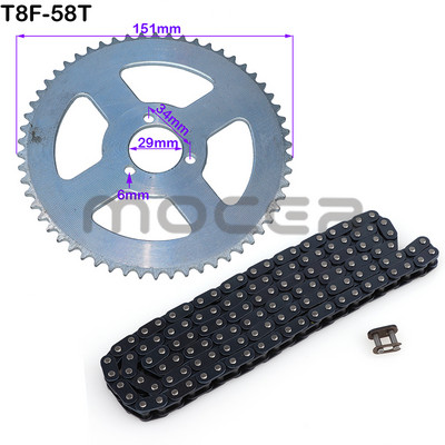 Reťaz T8F 47cc 49cc 136 článkov a súpravy ozubených kolies 38T 44T 54T 58T 64T 74T pre mini motocykel, štvorkolku, dvojtaktný motor.