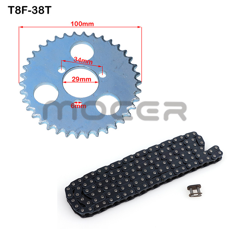 Reťaz T8F 47cc 49cc 136 článkov a súpravy ozubených kolies 38T 44T 54T 58T 64T 74T pre mini motocykel, štvorkolku, dvojtaktný motor.