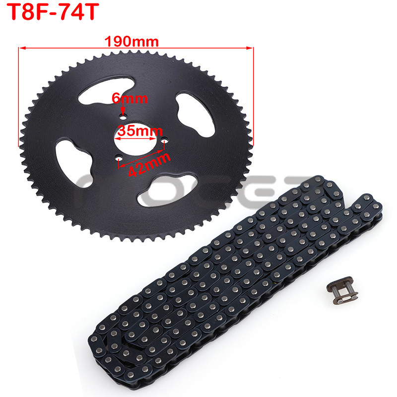 Reťaz T8F 47cc 49cc 136 článkov a súpravy ozubených kolies 38T 44T 54T 58T 64T 74T pre mini motocykel, štvorkolku, dvojtaktný motor.