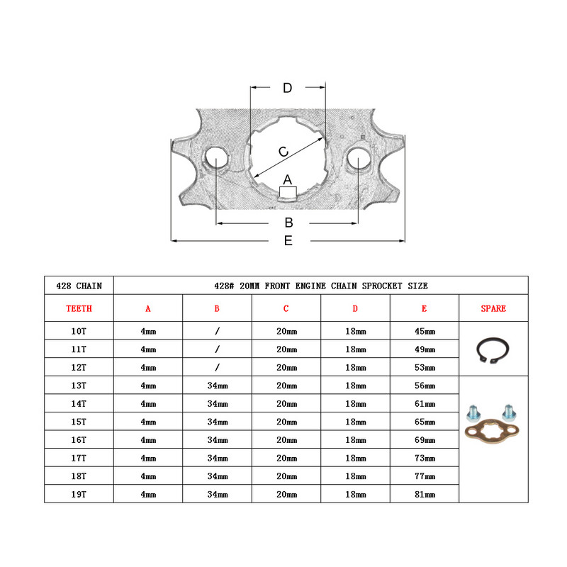17 20 mm-es 10T-19T első motor lánckerék KAYO BSE SSR SDG Dirt Pit Bike ATV Quad Go Kart Moped robogó motorkerékpárhoz 428# lánc