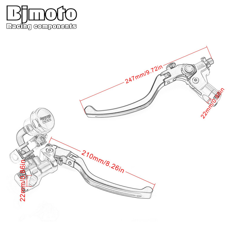 BJMOTO univerzális 19 mm-es 7/8" 22 mm-es motorkerékpár első fék főfékhenger tengelykapcsoló kar kábel motorkerékpár hidraulikus szivattyú fékkarjai