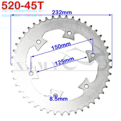 520 Reťaze 43T/45T/47T/49T Motocyklové reťazové ozubené kolesá Zadné a zadné ozubené koleso pre ATV, štvorkolky, motocykel, moped
