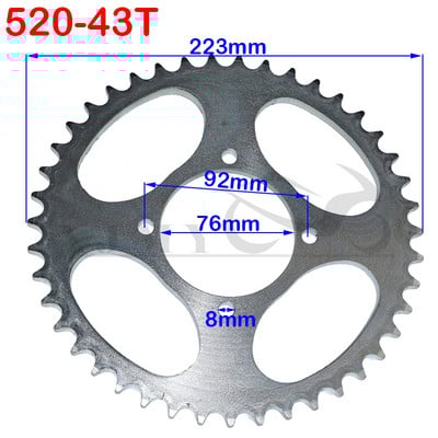 520 Reťaze 43T/45T/47T/49T Motocyklové reťazové ozubené kolesá Zadné a zadné ozubené koleso pre ATV, štvorkolky, motocykel, moped