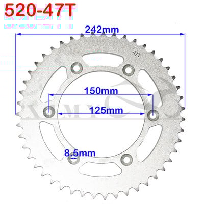 520 Reťaze 43T/45T/47T/49T Motocyklové reťazové ozubené kolesá Zadné a zadné ozubené koleso pre ATV, štvorkolky, motocykel, moped