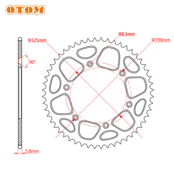 Πίσω γρανάζι μοτοσυκλέτας OTOM 52T Για KTM HUSQVARNA EXC XCW MXC EXCF SXF XCF XCFW 125 250 300 350 450 520 525 Motocross Enduro