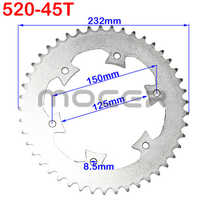 Reťaze pre motocykle 520 43T/45T/47T/49T, ozubené kolesá, zadné a zadné ozubené koleso, vhodné pre motokáry, štvorkolky, terénne motocykle.