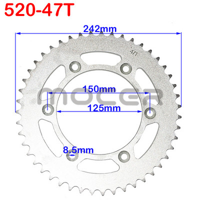 Reťaze pre motocykle 520 43T/45T/47T/49T, ozubené kolesá, zadné a zadné ozubené koleso, vhodné pre motokáry, štvorkolky, terénne motocykle.