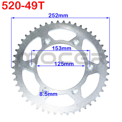 Reťaze pre motocykle 520 43T/45T/47T/49T, ozubené kolesá, zadné a zadné ozubené koleso, vhodné pre motokáry, štvorkolky, terénne motocykle.