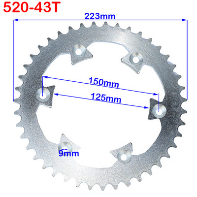 Reťaze pre motocykle 520 43T/45T/47T/49T, ozubené kolesá, zadné a zadné ozubené koleso, vhodné pre motokáry, štvorkolky, terénne motocykle.