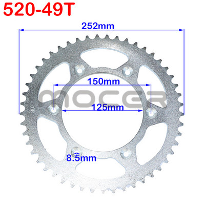 Reťaze pre motocykle 520 43T/45T/47T/49T, ozubené kolesá, zadné a zadné ozubené koleso, vhodné pre motokáry, štvorkolky, terénne motocykle.