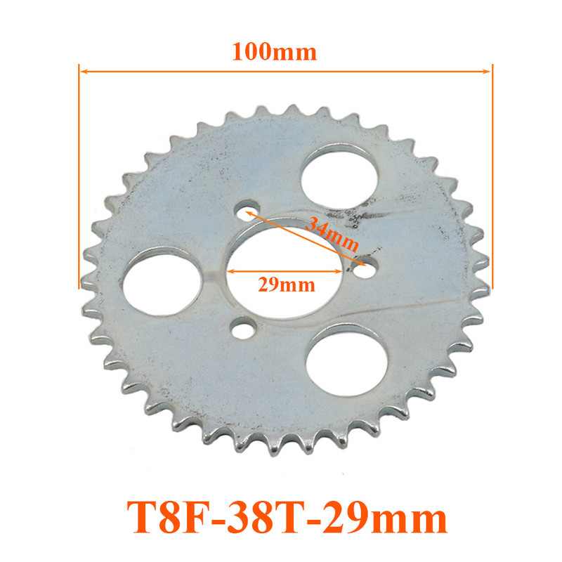 Zadné ozubené koleso T8F strieborné, T8F 38T 44T, zuby 29 mm pre 43cc 49cc Minimoto benzínové skútre Goped