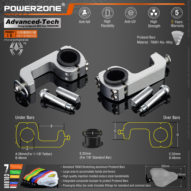 Chrániče rúk Powerzone Probend pre riadidlá motocykla Honda, KTM ADV, EXC, Enduro, Husqvarna TE, CRF, WRF, DRZ, KLX, Dirt Bike, ATV
