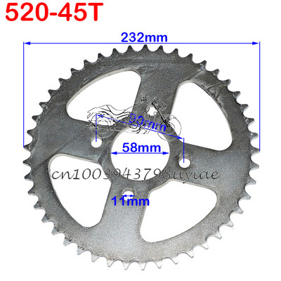 Reťaze 520 43T/45T/47T/49T Ozubené kolesá, zadné a zadné ozubené koleso, vhodné pre motokáry, štvorkolky, terénne motocykle.