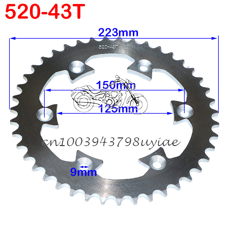 Reťaze 520 43T/45T/47T/49T Ozubené kolesá, zadné a zadné ozubené koleso, vhodné pre motokáry, štvorkolky, terénne motocykle.