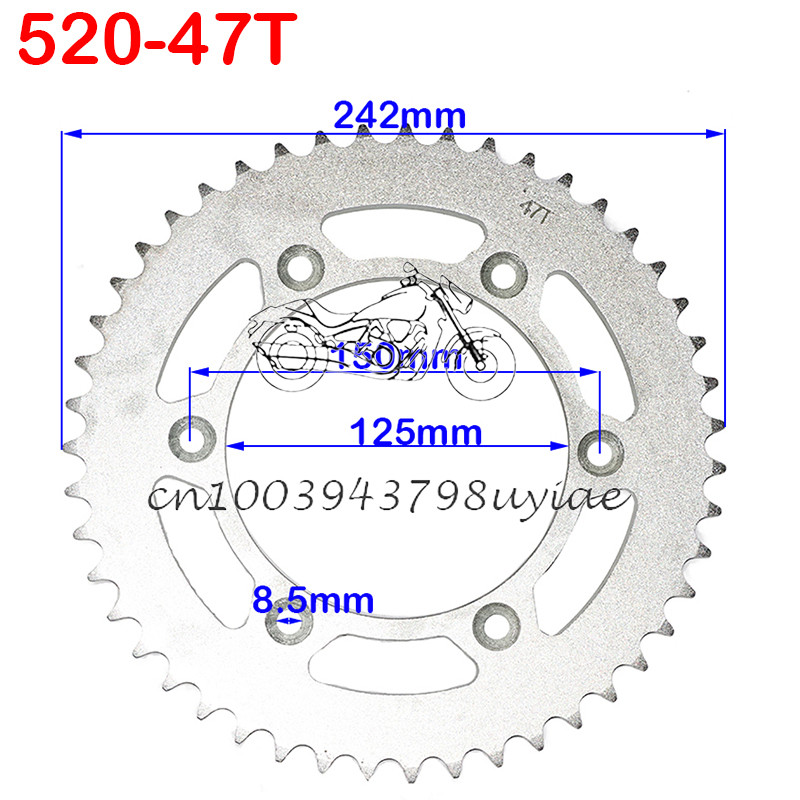 Reťaze 520 43T/45T/47T/49T Ozubené kolesá, zadné a zadné ozubené koleso, vhodné pre motokáry, štvorkolky, terénne motocykle.