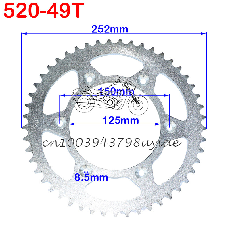 Reťaze 520 43T/45T/47T/49T Ozubené kolesá, zadné a zadné ozubené koleso, vhodné pre motokáry, štvorkolky, terénne motocykle.