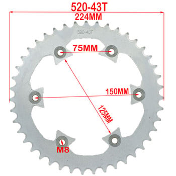 520/428 Вериги 43T/45T/48T/57T Вериги за мотоциклети Зъбни колела Задно задно зъбно колело за ATV Quad Pit Bike Мотоциклет Мотор Мотопед