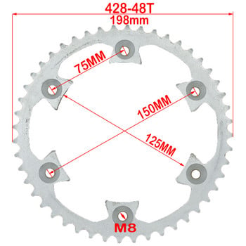 520/428 Αλυσίδες 43T/45T/48T/57T Γρανάζια αλυσίδας μοτοσικλετών Πίσω πίσω γρανάζι για ATV Quad Pit Dirt Bike Μοτοσικλέτα Μοτοποδήλατο