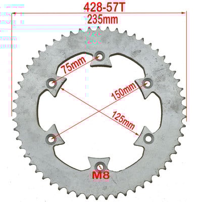 Reťaze 520/428 43T/45T/48T/57T pre motocyklové reťaze, zadné a zadné ozubené koleso pre ATV, štvorkolky, motocykel, moped