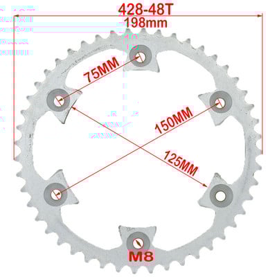 Reťaze 520/428 43T/45T/48T/57T pre motocyklové reťaze, zadné a zadné ozubené koleso pre ATV, štvorkolky, motocykel, moped