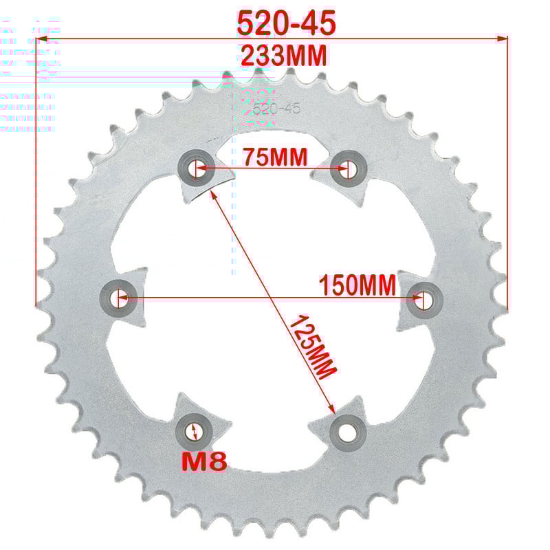 Reťaze 520/428 43T/45T/48T/57T pre motocyklové reťaze, zadné a zadné ozubené koleso pre ATV, štvorkolky, motocykel, moped