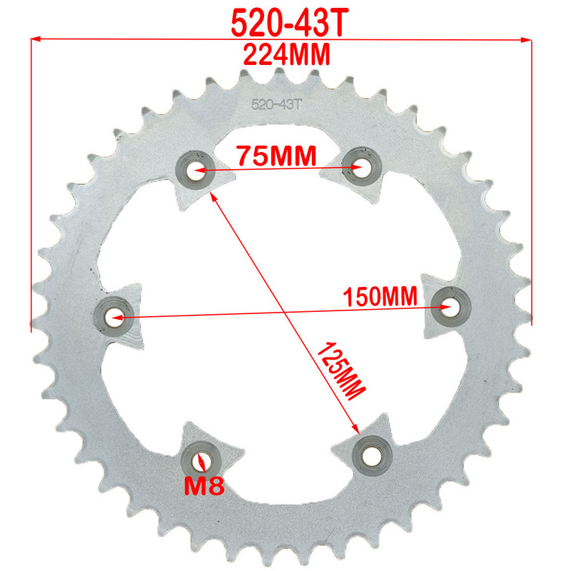 Reťaze 520/428 43T/45T/48T/57T pre motocyklové reťaze, zadné a zadné ozubené koleso pre ATV, štvorkolky, motocykel, moped