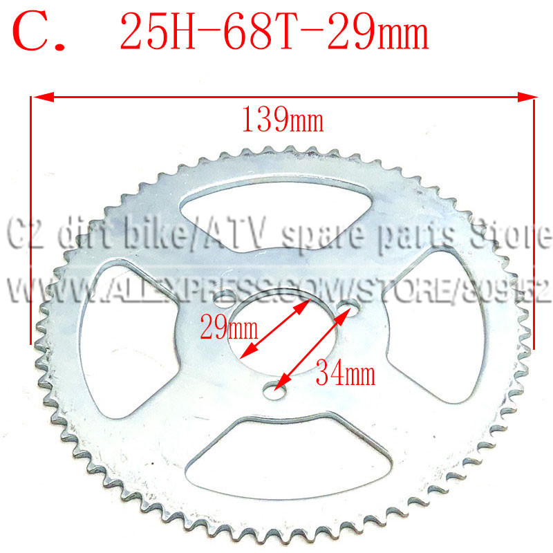 55T 65T 68T 25H 29mm zadné ozubené koleso Mini Moto ATV Quad Dirt Pit Pocket Bike Cross 47cc 49cc diely