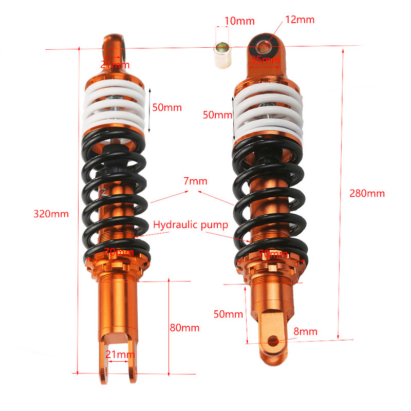 280 mm 320 mm hydraulický olejový tlmič motocykla, zadné odpruženie, odpruženie vidlice, tlmiče nárazov, dvojitá pružina