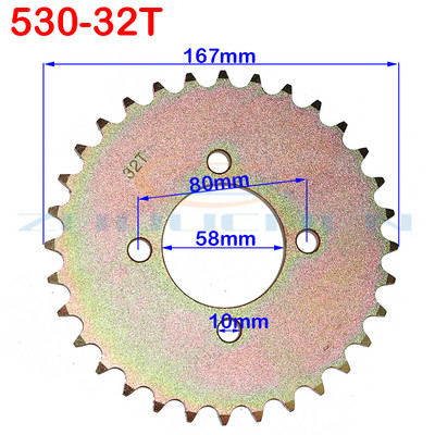 530-as lánc 31T/32T/35T/37T/40T/45T lánckerék hátsó hátsó lánckerék váltó 530-as lánchoz 110-150cc kart ATV négykerekű terepjáró