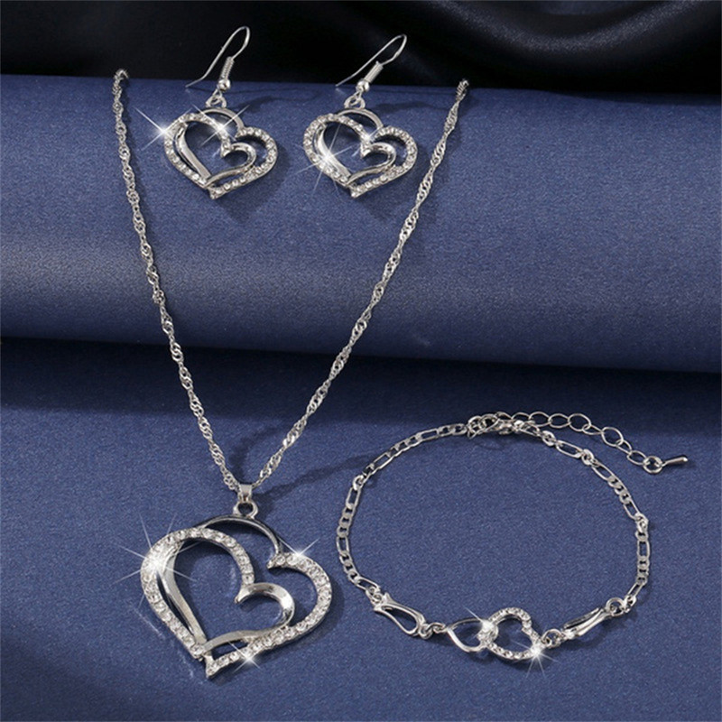Rafinat dublă inimă colier cercei brățară set de bijuterii farmec bijuterii pentru doamne set de accesorii de mireasă la modă cadouri romantice