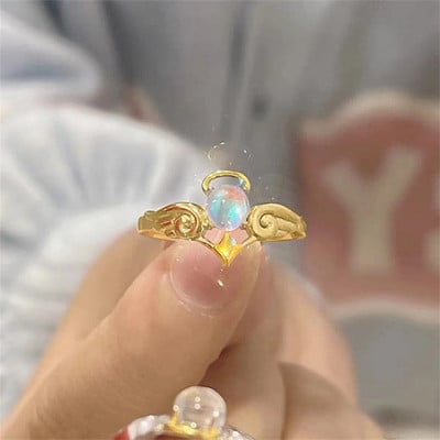 Inele romantice de cuplu cu aripi de înger și demon pentru femei, moda gotică, piatră de lună, cu deschidere reglabilă, cu degetul pentru bărbați, bijuterii de petrecere