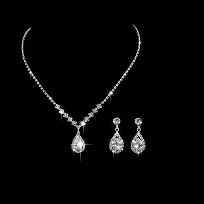 Set de bijuterii pentru mireasă de cristal de modă, rochie de mireasă placată cu argint, pentru banchet, set de cercei, cadou pentru doamne