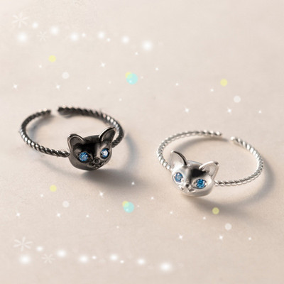 Vintage χαριτωμένα μαύρη γάτα White Cat Love Couple Rings Απλό κόσμημα με σχέδιο ζώων για γυναίκες Δώρο Αγίου Βαλεντίνου με ρυθμιζόμενο ανοιχτό δαχτυλίδι