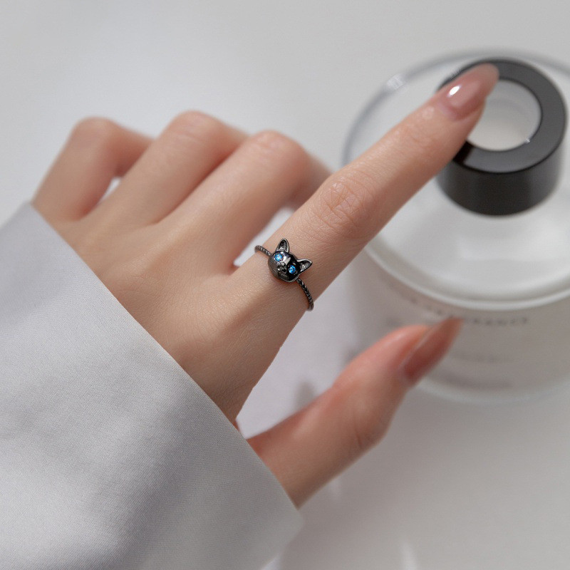 Vintage aranyos fekete macska fehér macska szerelmes pár gyűrűk egyszerű állati tervezésű ékszerek nőknek, állítható nyitott gyűrű Valentin-napi ajándék