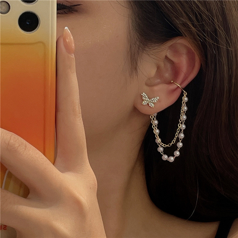 Cercei cu ciucuri de perle Cercei cu fluture noi coreeni pentru femei Cercei romantici suspendați Accesorii pentru urechi de petrecere cu personalitate