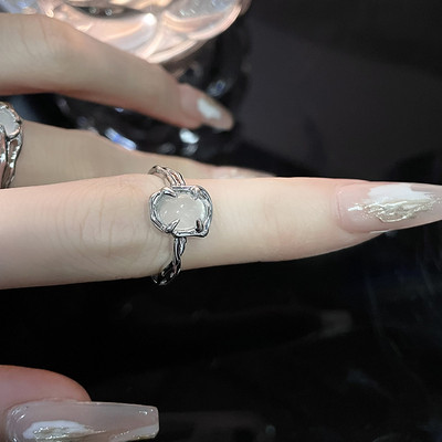 Opalni nepravilni prsten od prirodnog kamena s bijelim opalom Estetski Egirl šuplji prstenovi za žene Y2K trendovski prsten Kreativan nakit za prste