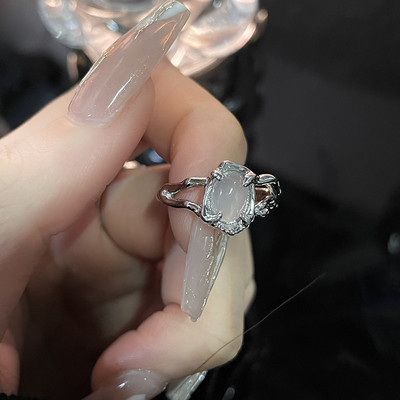 Opalni nepravilni prsten od prirodnog kamena s bijelim opalom Estetski Egirl šuplji prstenovi za žene Y2K trendovski prsten Kreativan nakit za prste