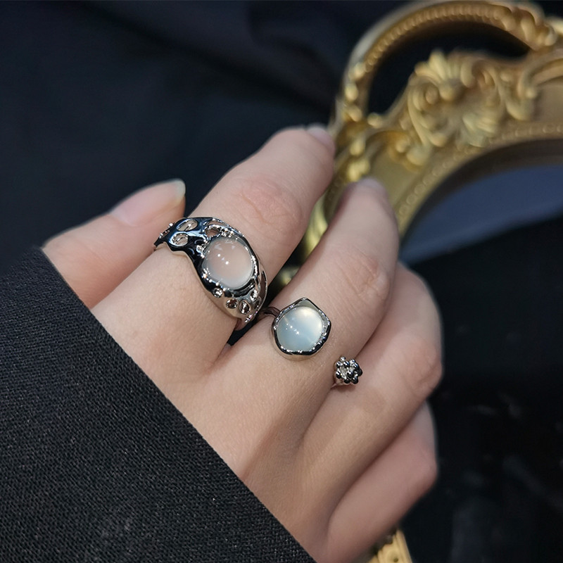 Opalni nepravilni prsten od prirodnog kamena s bijelim opalom Estetski Egirl šuplji prstenovi za žene Y2K trendovski prsten Kreativan nakit za prste