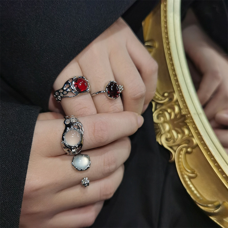 Opalni nepravilni prsten od prirodnog kamena s bijelim opalom Estetski Egirl šuplji prstenovi za žene Y2K trendovski prsten Kreativan nakit za prste