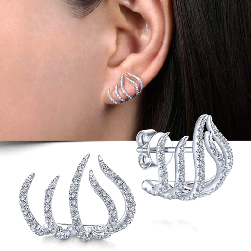 Cercei tip gheare de culoare argintiu Huitan cu cristal AAA CZ Piatră Design modern Accesorii versatile de modă Bijuterii pentru femei 2022