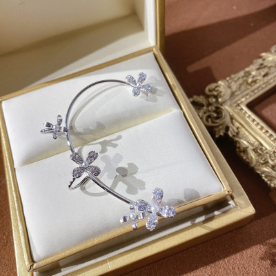 Hõbetatud metallist lehest liblikas klambriga kõrvarõngad naistele kõrvaklambrid ilma augustamiseta sädelev tsirkoon kõrvamanseti moeehted