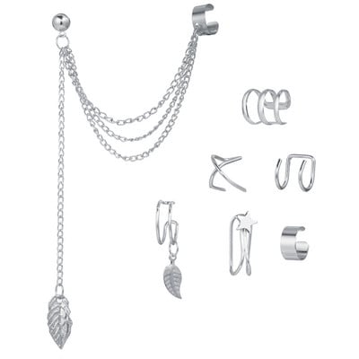 LATS Cercei cu clemă pentru urechi, cu frunze de culoare aurie, negru, fără piercing, pentru femei, bărbați, cercei fals pentru cartilaj, bijuterii cu manșetă cu ridicata