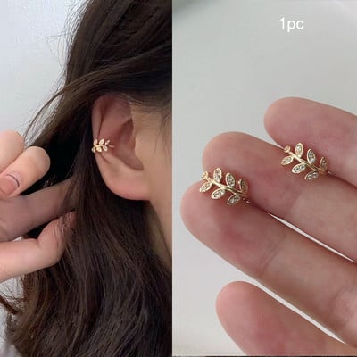 LATS Cercei cu clemă pentru urechi, cu frunze de culoare aurie, negru, fără piercing, pentru femei, bărbați, cercei fals pentru cartilaj, bijuterii cu manșetă cu ridicata