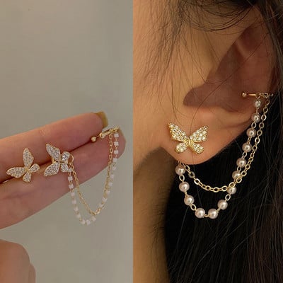 LATS Cercei cu clemă pentru urechi, cu frunze de culoare aurie, negru, fără piercing, pentru femei, bărbați, cercei fals pentru cartilaj, bijuterii cu manșetă cu ridicata