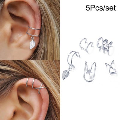 LATS Cercei cu clemă pentru urechi, cu frunze de culoare aurie, negru, fără piercing, pentru femei, bărbați, cercei fals pentru cartilaj, bijuterii cu manșetă cu ridicata