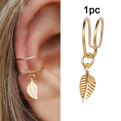 LATS Cercei cu clemă pentru urechi, cu frunze de culoare aurie, negru, fără piercing, pentru femei, bărbați, cercei fals pentru cartilaj, bijuterii cu manșetă cu ridicata