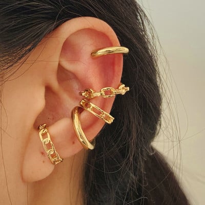 LATS Cercei cu clemă pentru urechi, cu frunze de culoare aurie, negru, fără piercing, pentru femei, bărbați, cercei fals pentru cartilaj, bijuterii cu manșetă cu ridicata
