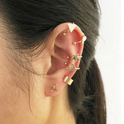 LATS Cercei cu clemă pentru urechi, cu frunze de culoare aurie, negru, fără piercing, pentru femei, bărbați, cercei fals pentru cartilaj, bijuterii cu manșetă cu ridicata