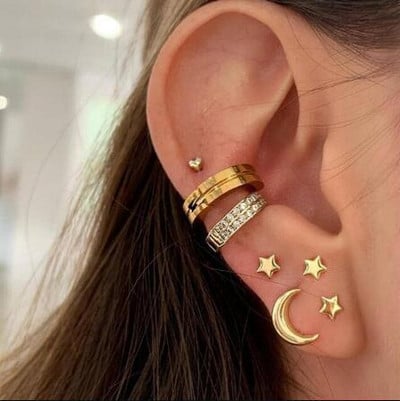 LATS Cercei cu clemă pentru urechi, cu frunze de culoare aurie, negru, fără piercing, pentru femei, bărbați, cercei fals pentru cartilaj, bijuterii cu manșetă cu ridicata